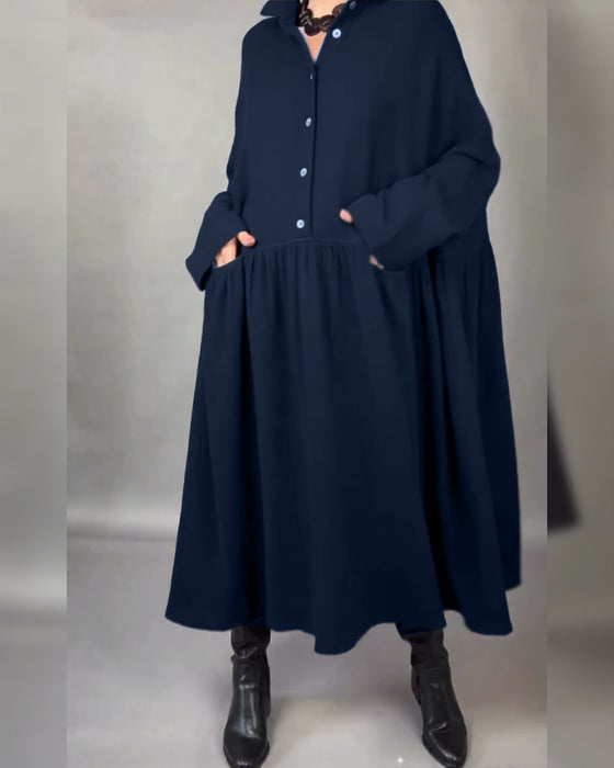 Oversized A-Linien Kleid Mit Revers Und Knöpfen