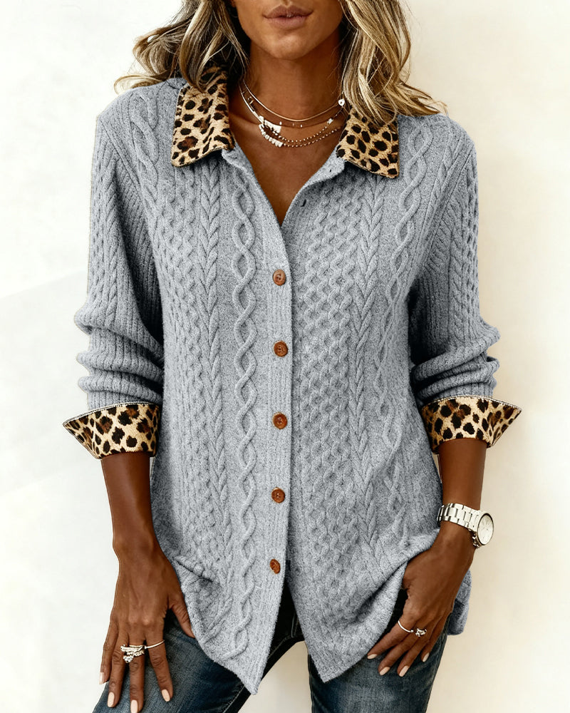 Langarm-Shirt mit Colorblocking und Leopardenmuster