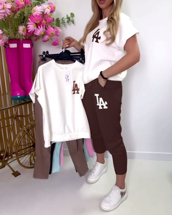 Set Sportlich Buchstaben-Druck Skinny Hosen
