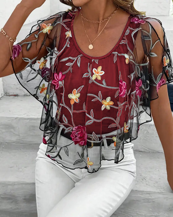 Bluse Bestickt Mesh Schwerlast