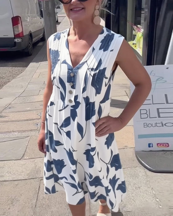 Kleid V-Ausschnitt Ärmellos Bedruckt