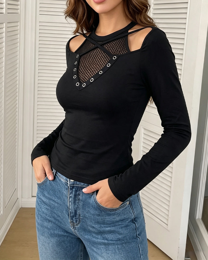 Bluse Rundhals Off-Shoulder Ausschnitt Cross Over Slim