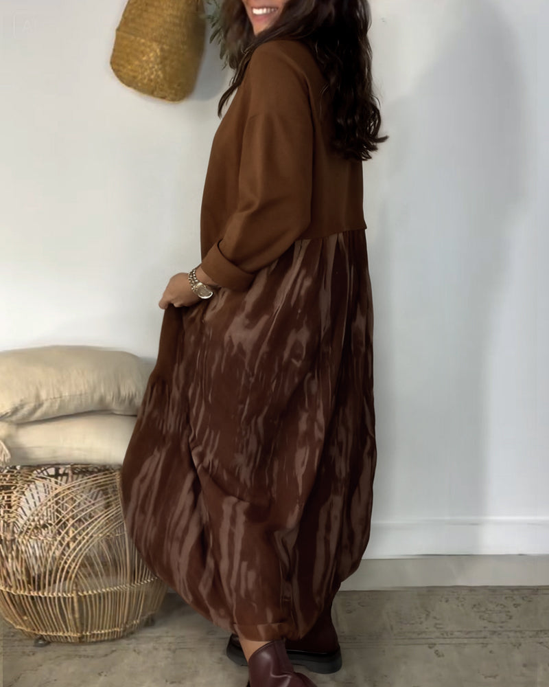 Kleid runder Ausschnitt unregelmäßiger Patchworkdruck