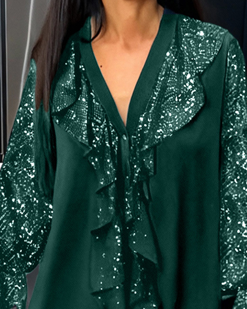 Unifarbene lockere Blusen mit Rüschen