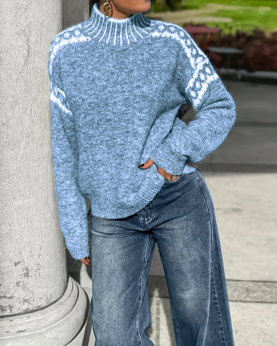 Pullover Stehkragen Gemustert Kontrast