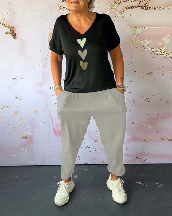 Bequeme Freizeithose mit einfarbiger Tasche
