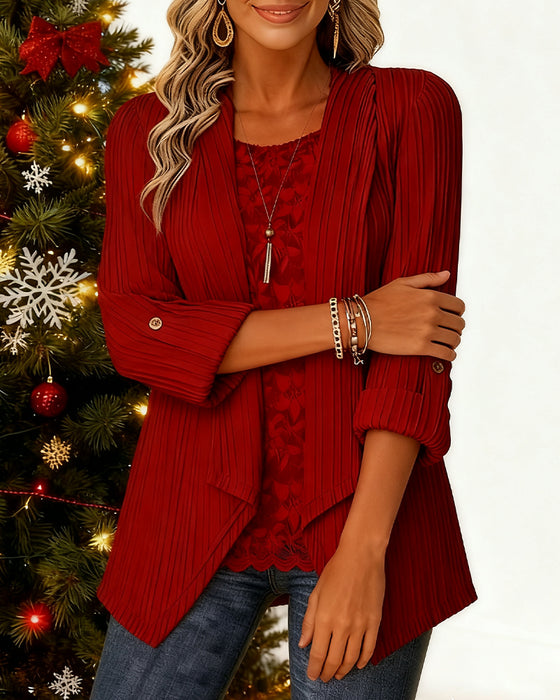 Rippenstrick-Top mit Fake-Zweiteiler-Optik und Patchwork