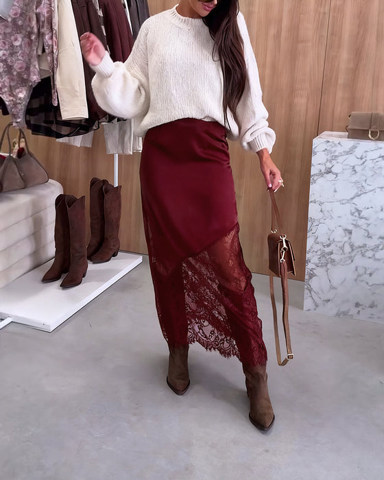 eleganter Satinrock mit Spitzen-Patchwork