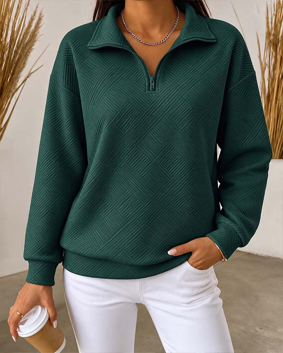 Sweatshirt Einfarbig Halber Reißverschluss Reverskragen