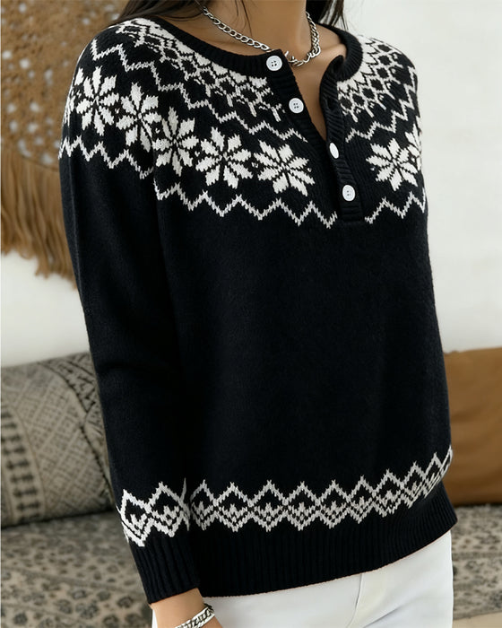 Pullover Schneeflocke Jacquard halboffen