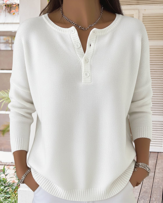 Langärmeliger Einfarbiger Strickcardigan Mit Knöpfen