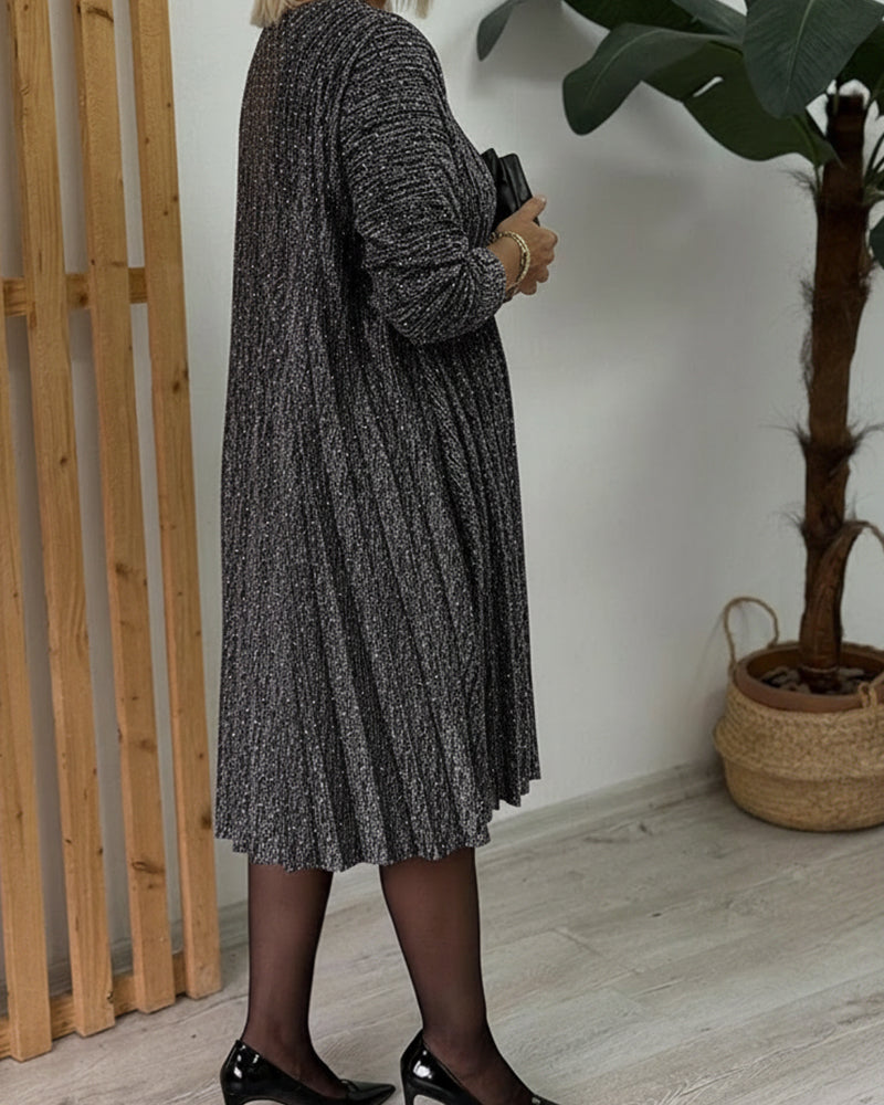 Kleid runder Ausschnitt schimmernd plissiert Mode