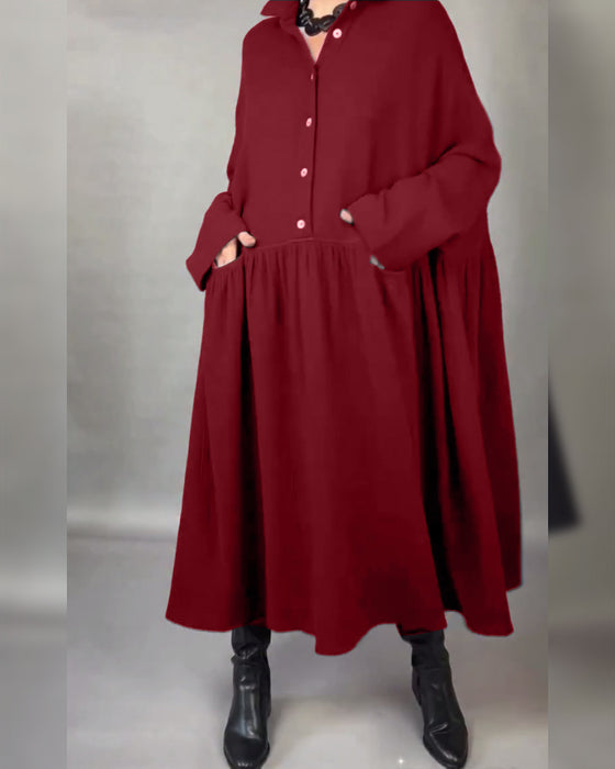 Oversized A-Linien Kleid Mit Revers Und Knöpfen