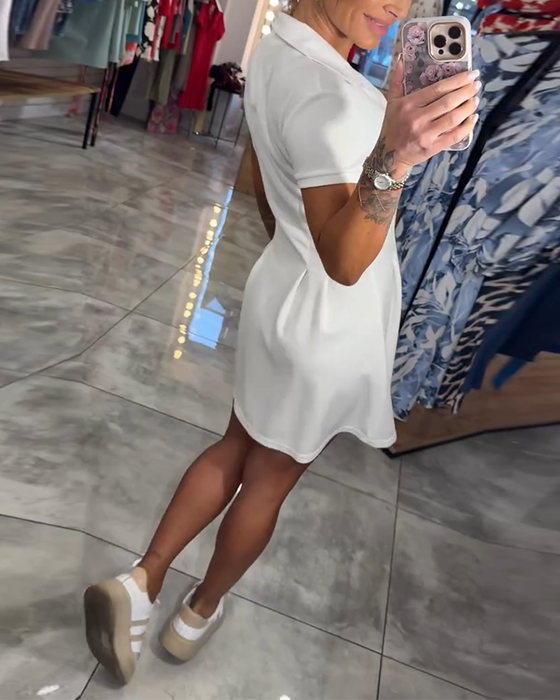 Kleid Revers Kurzarm Plissiert A-Linie