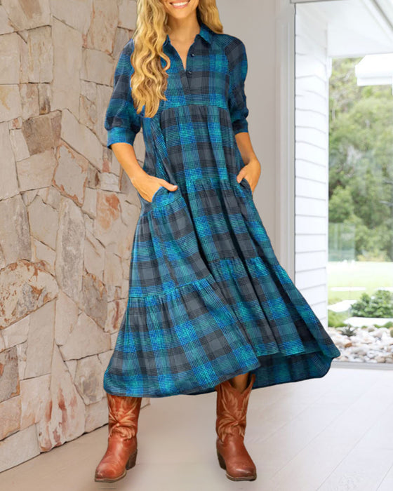 Kleid Revers kariert Halbarm