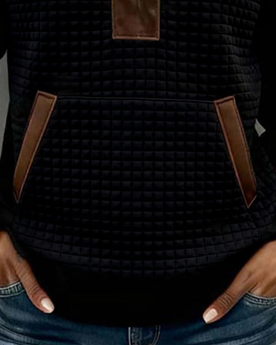 Sweatshirt Revers Reißverschluss Tasche Farbblock