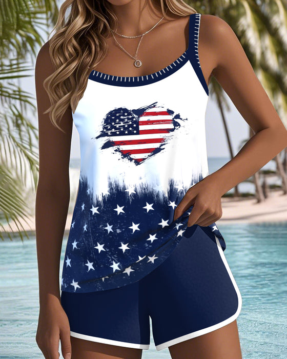Tankini Amerikanische Flagge Herzdruck Zweiteilig