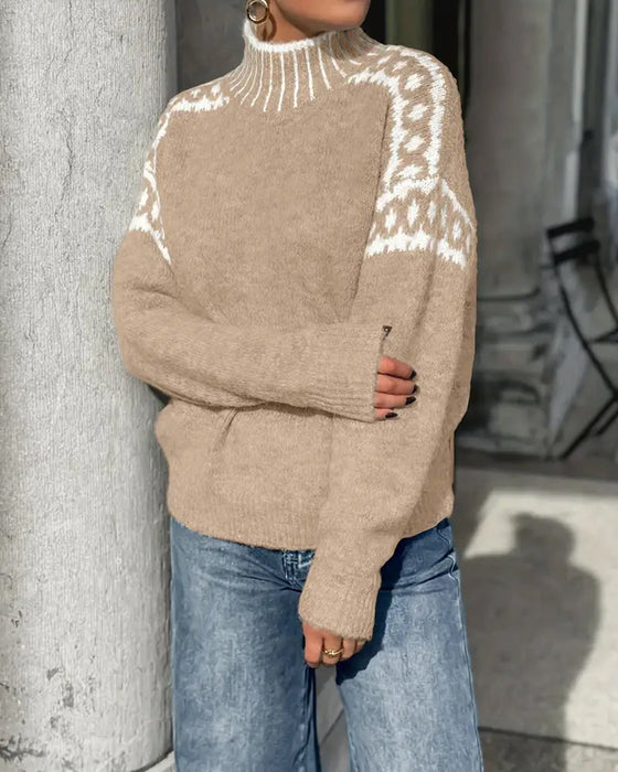 Pullover Stehkragen Gemustert Kontrast