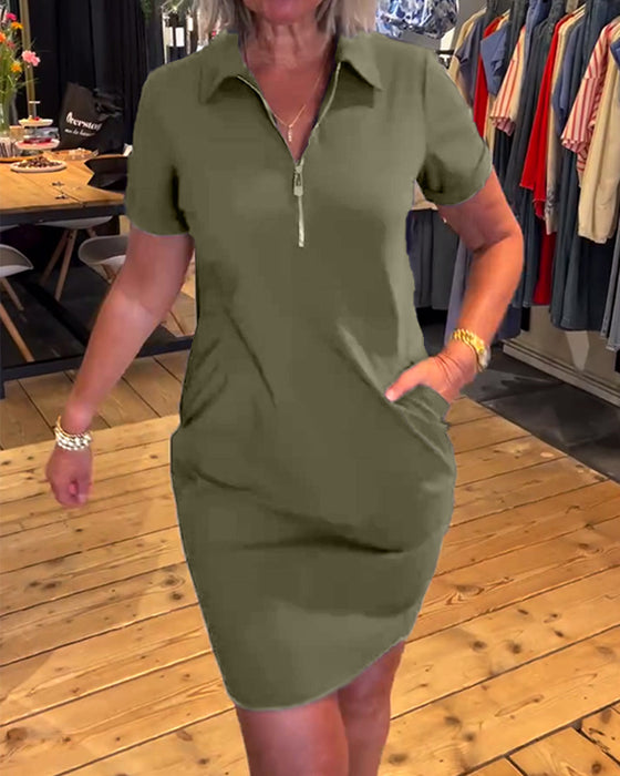 Kleid Revers Reißverschluss
