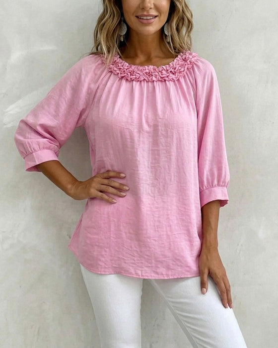 Bluse Kurzärmlig Blumenmuster Weit