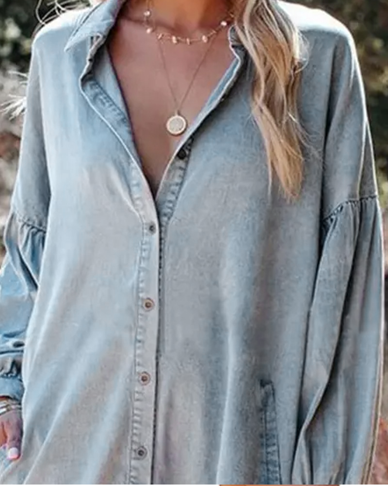 Bluse Puffärmel Knopf Lässig