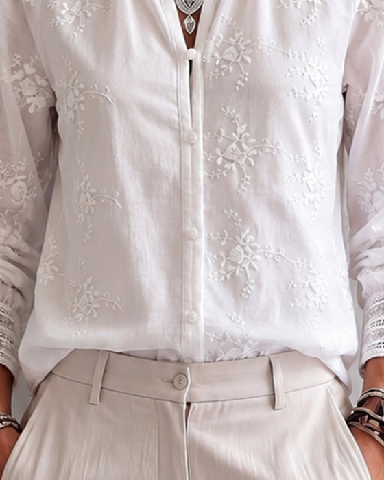 Bluse Rüsche Kante Mandarin Kragen