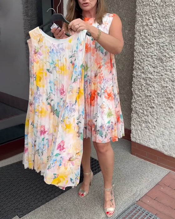 Kleid Ärmellos Plissiert Blumen