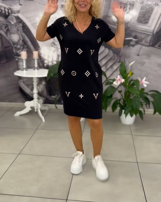 Kleid Mode V-Ausschnitt Kurzärmelig