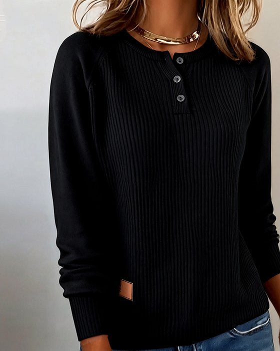 Pullover stylischer Knopf Raglanärmel