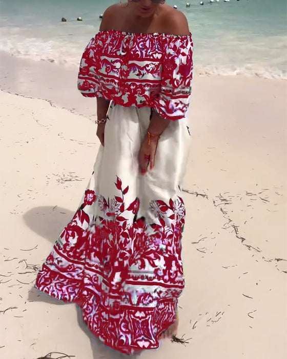 Kleid Off-Shoulder Bedruckt Resort
