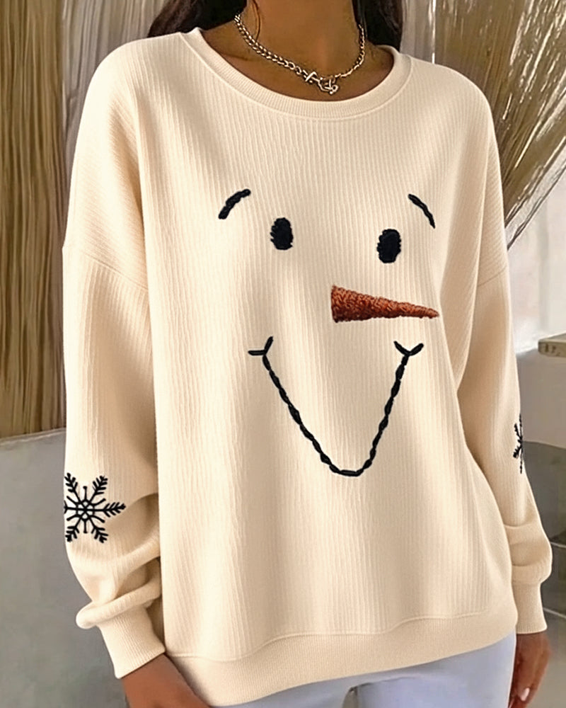 Sweatshirt Schneemann Aufdruck runder Ausschnitt