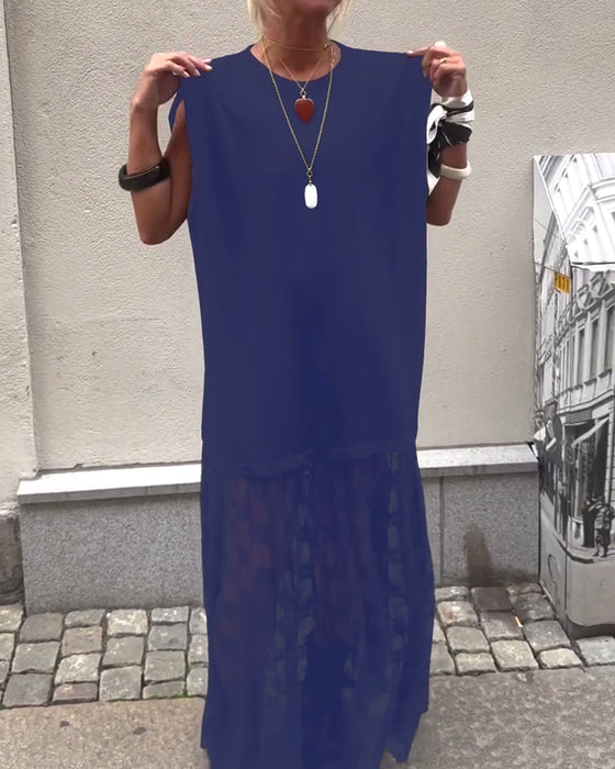 Ärmelloses Mesh-Patchwork-Kleid