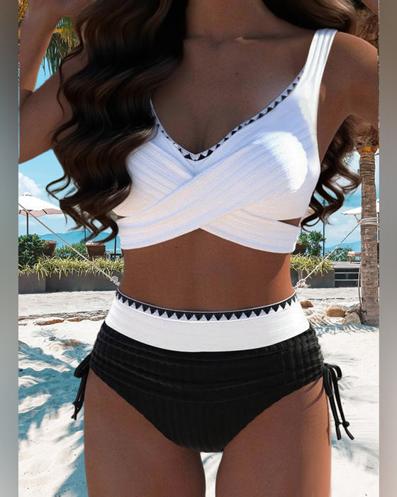 Bikini Casual Kontrastfarbe Nähen Zweiteilig
