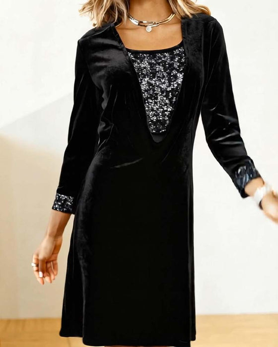 Kleid elegant Pailletten Patchwork