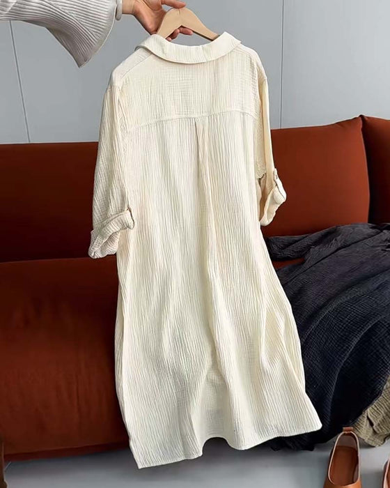 Kleid Langarm Einfarbig Einfacher Kragen