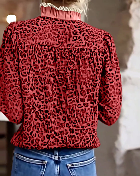 Bluse lässig Leopardenmuster langarm