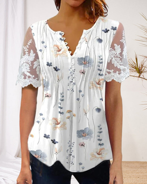 Kurzarm-T-Shirt mit Blumendruck