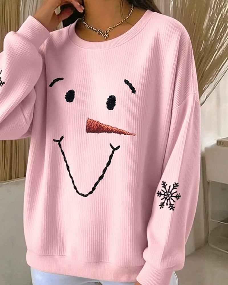 Sweatshirt Schneemann Aufdruck runder Ausschnitt