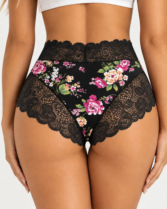 Unterhosen 3er-Pack Hohe Taille Blumig Druck Spitze Kante
