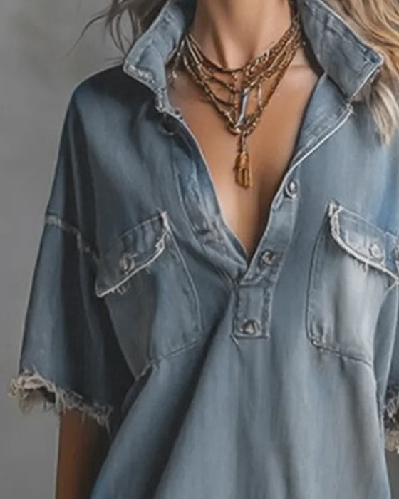 Kleid Casual Reverskragen Denim