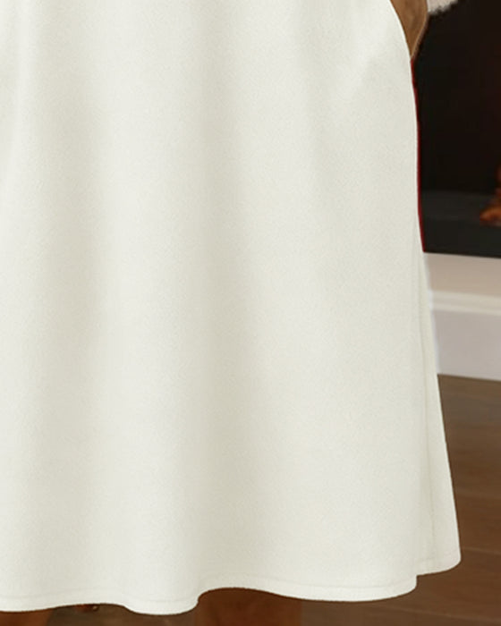 Kleid mit flauschigem Kontrast und V-Ausschnitt