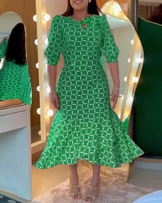 Kleid Halbarm Rundhals Taillenprint