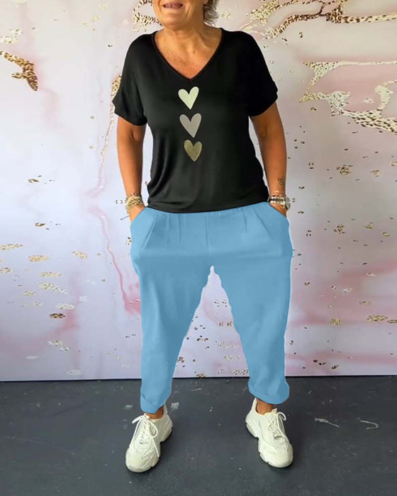 Bequeme Freizeithose mit einfarbiger Tasche