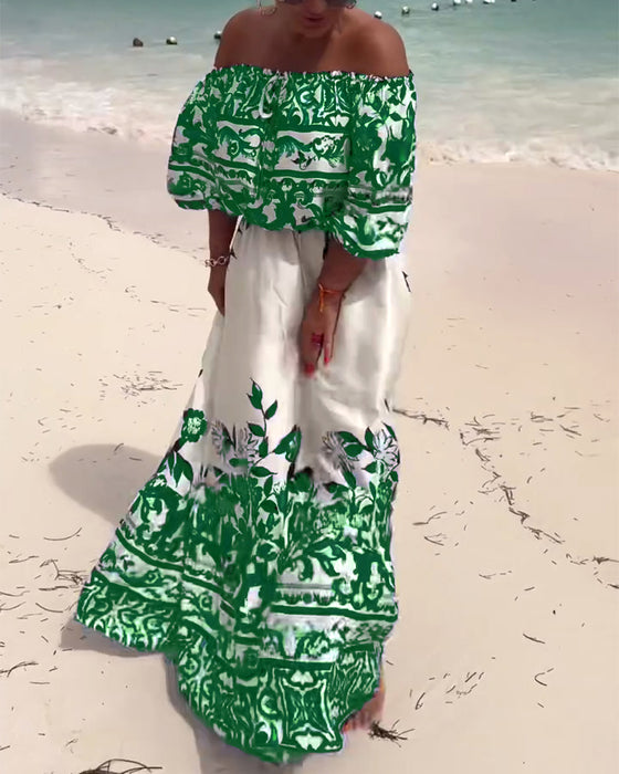 Kleid Off-Shoulder Bedruckt Resort
