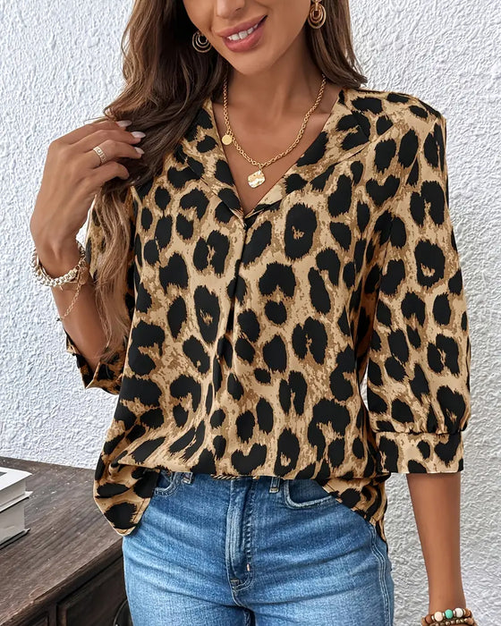 Bluse Halbärmlig Leopardenmuster Locker