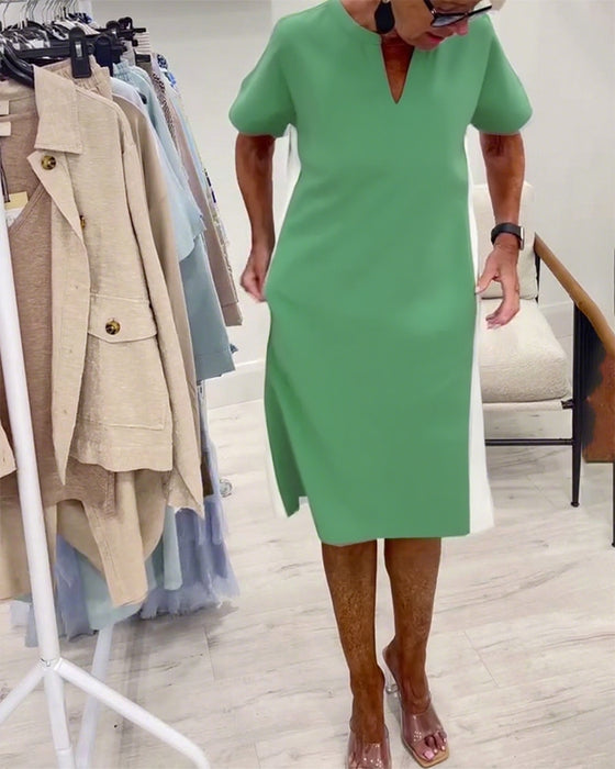 Kleid kurzärmelig Kontrastfarbe gerade