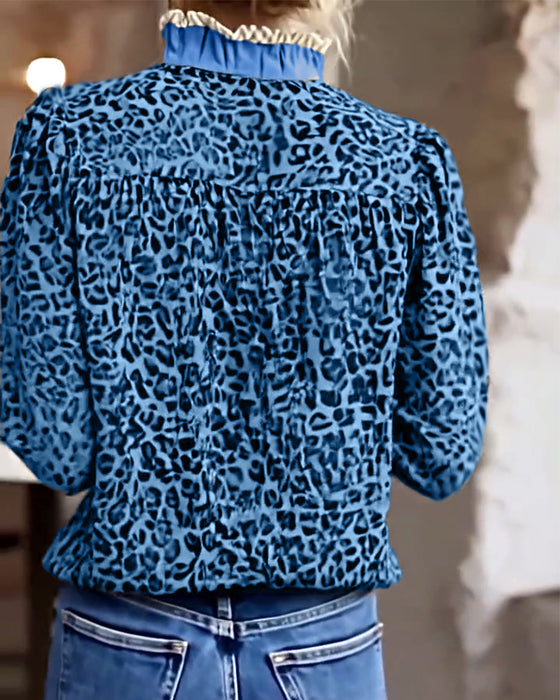 Bluse lässig Leopardenmuster langarm