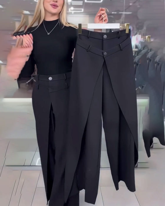 Legere Asymmetrische, Mehrlagige Hose Mit Weitem Bein