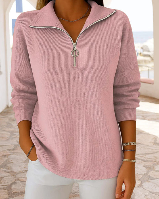 Modischer Pullover Mit Halbem Reißverschluss