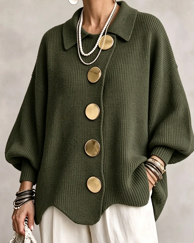 Cardigan Großer Metallknopf Revers
